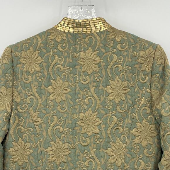Soft Surroundings green gold floral brocade embellished evening blazer jacket S - Picture 8 of 16